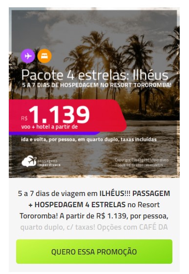 promoção de pacote de voo mais hotel