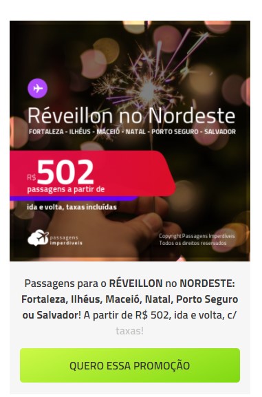 promoção de passagem aérea para ano-novo no Nordeste